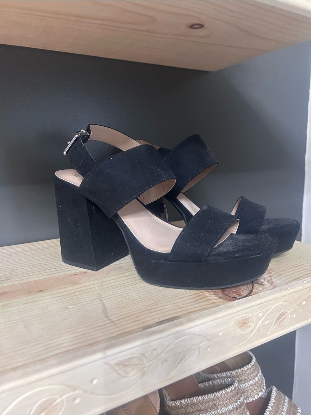 Black Suede Platform Block Heel Sandals - Women's MIX NO 6 brand.